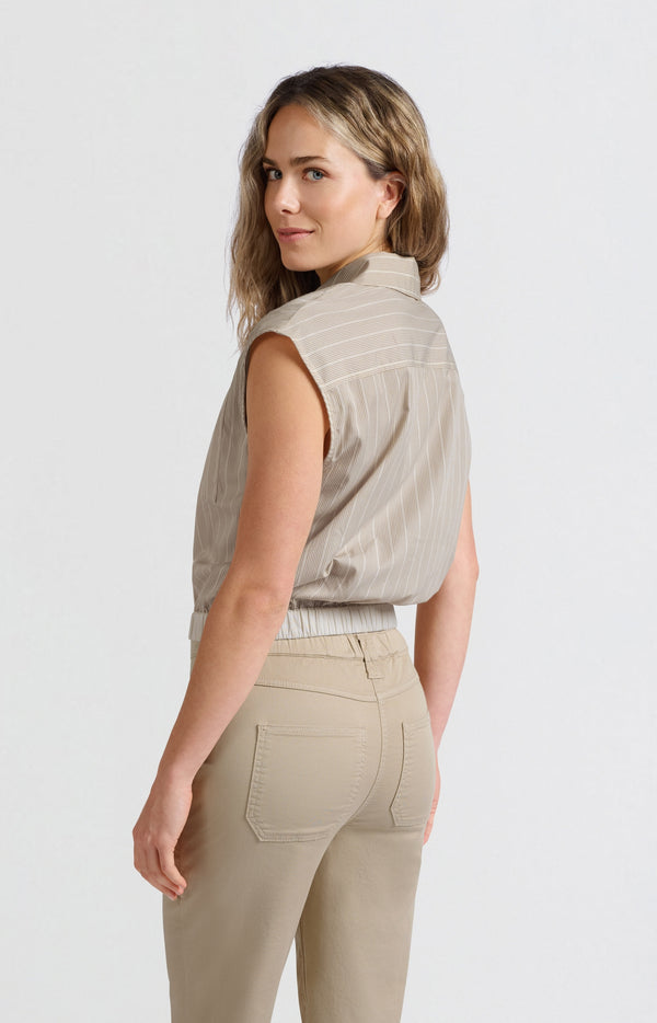 Yaya Mouwloze Blouse Met Elastische Taille En Losse Pasvorm Humus Beige Dessin
