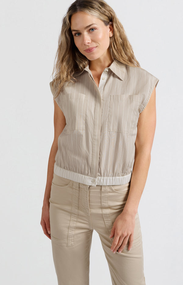 Yaya Mouwloze Blouse Met Elastische Taille En Losse Pasvorm Humus Beige Dessin
