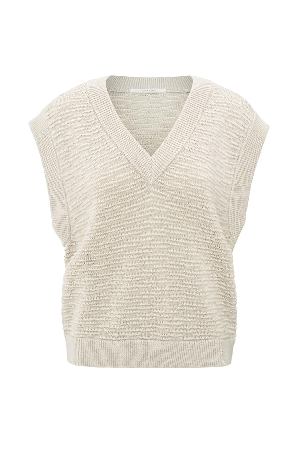 Yaya Mouwloze Gebreide Top Met Textuur En V-hals Rainy Day Beige