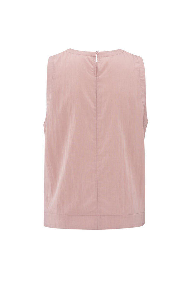 Yaya Mouwloze Geweven Top Met Ronde Hals Soft Mauve Pink
