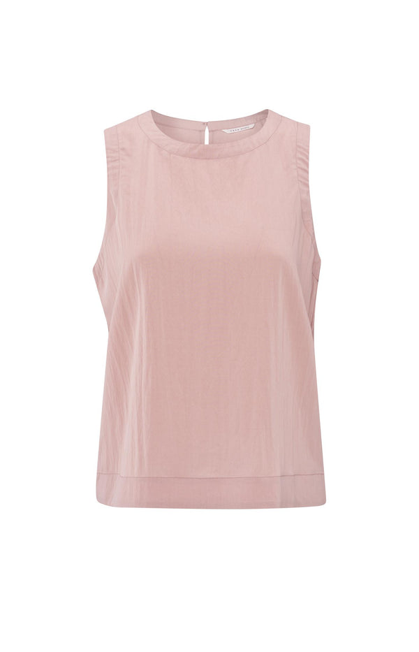 yaya Mouwloze geweven top met ronde hals Soft Mauve Pink