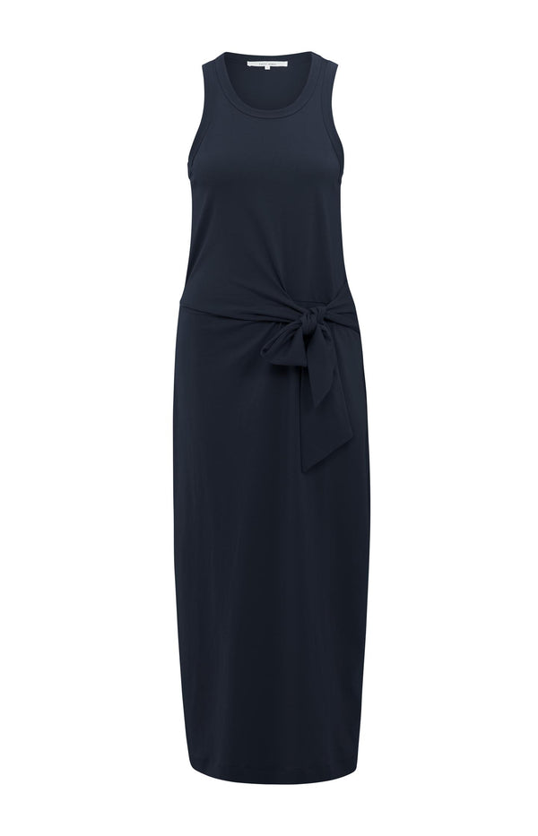 yaya Mouwloze jurk met strikdetail in de taille Total Eclipse Blue