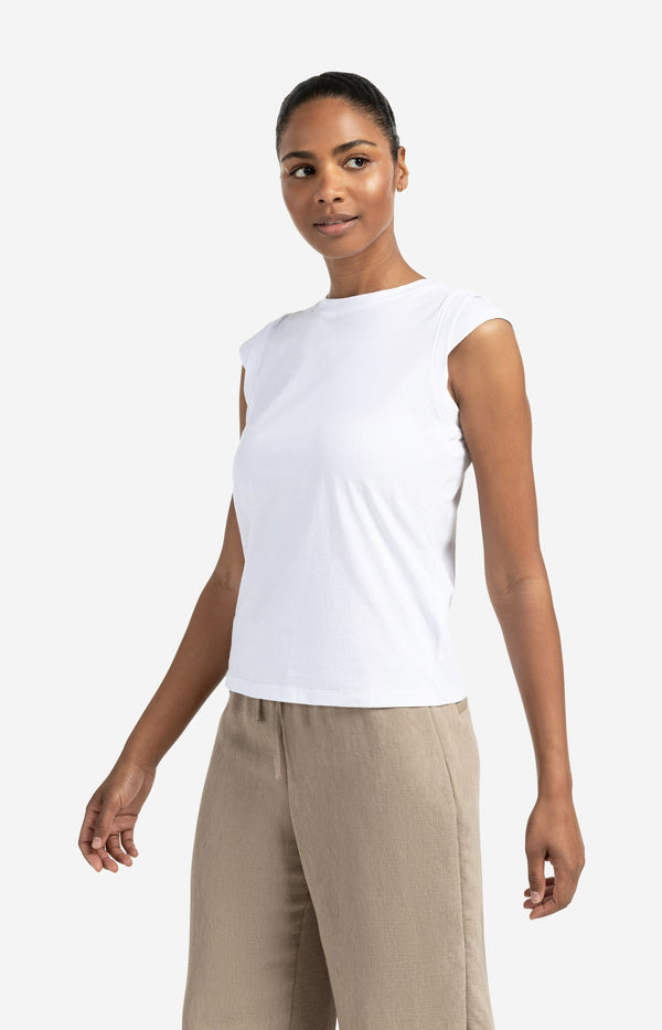 yaya Mouwloze top met gevouwen schouderdetail Pure White