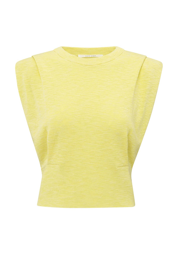 Yaya Mouwloze Top Met Schouderdetails Lemon Grass Yellow