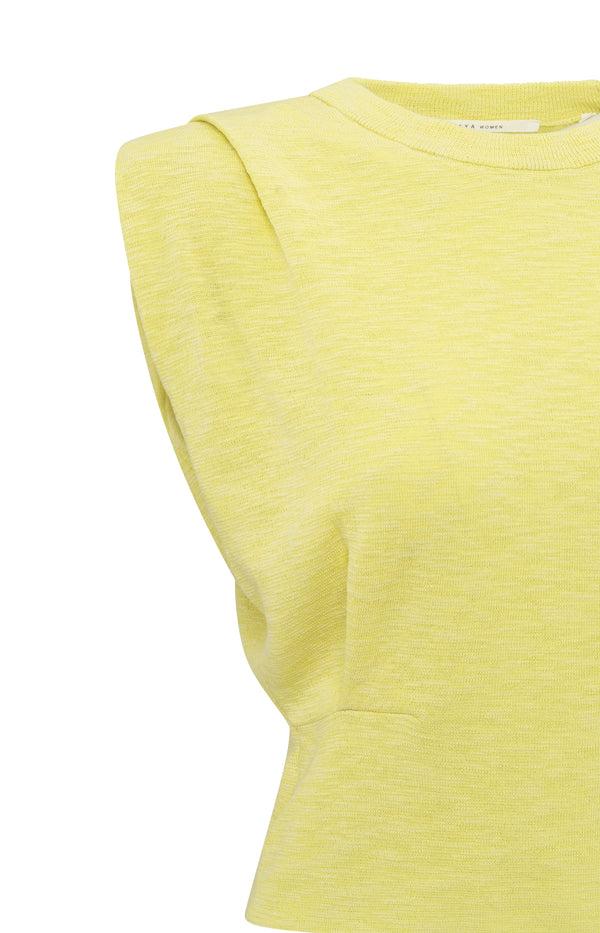 Yaya Mouwloze Top Met Schouderdetails Lemon Grass Yellow