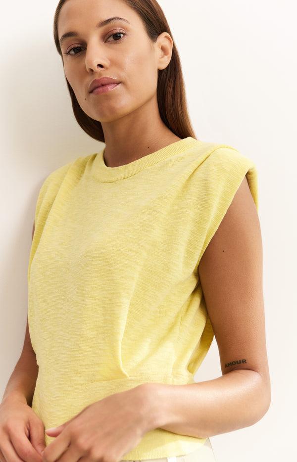 yaya Mouwloze top met schouderdetails Lemon Grass Yellow