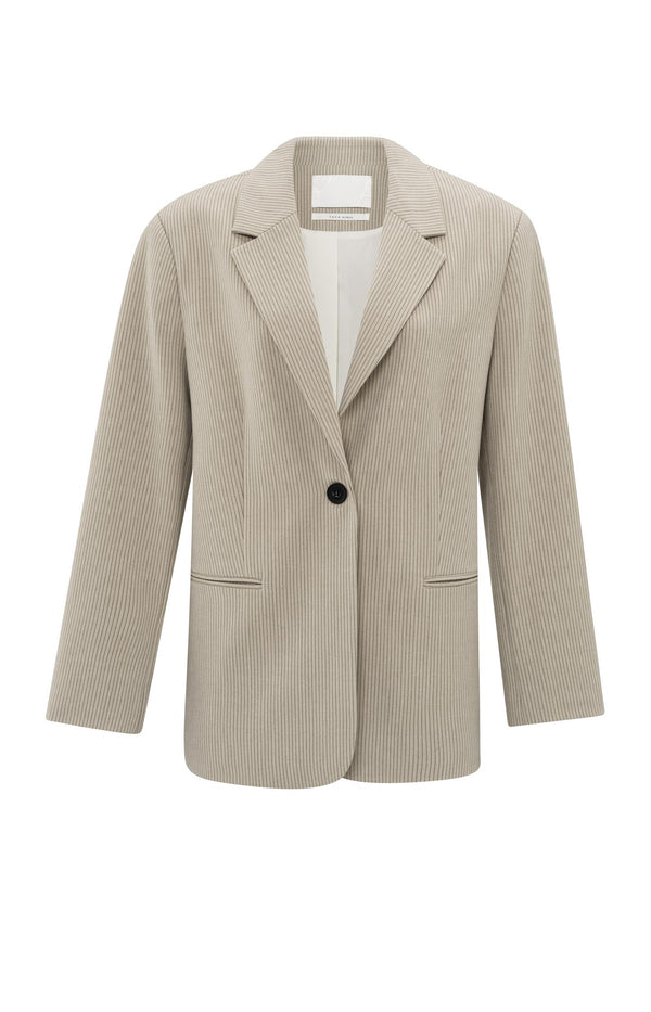 Yaya Oversized Blazer Met Krijtstreep En Strikceintuur Humus Beige Dessin