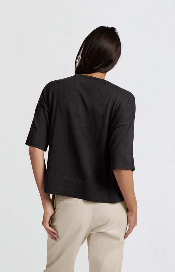 Yaya Oversized Fijngebreid T-shirt Met Halflange Mouwen Phantom