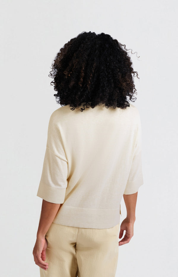 Yaya Oversized Fijngebreid T-shirt Met Halflange Mouwen Nature Melange