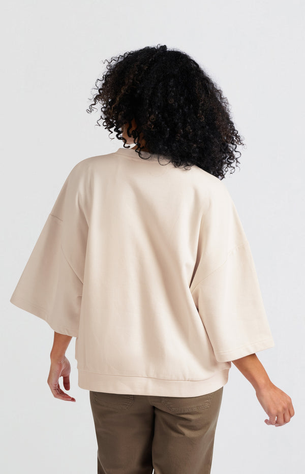 Yaya Oversized Sweatshirt Met Korte Wijde Mouwen Off White Knit