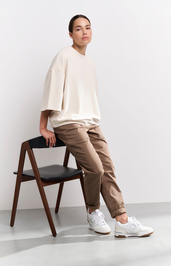 Yaya Oversized Sweatshirt Met Korte Wijde Mouwen Off White Knit
