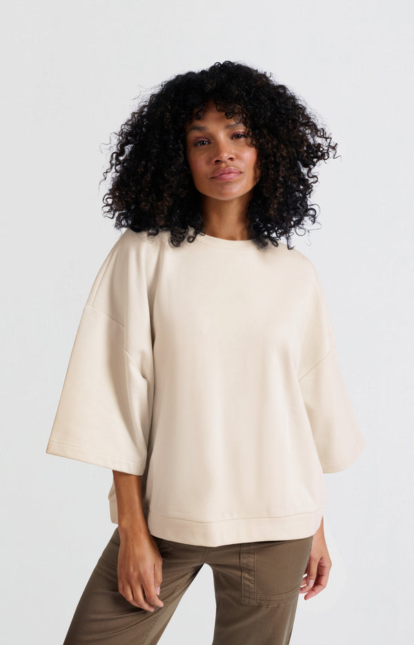 yaya Oversized sweatshirt met korte wijde mouwen Off White Knit