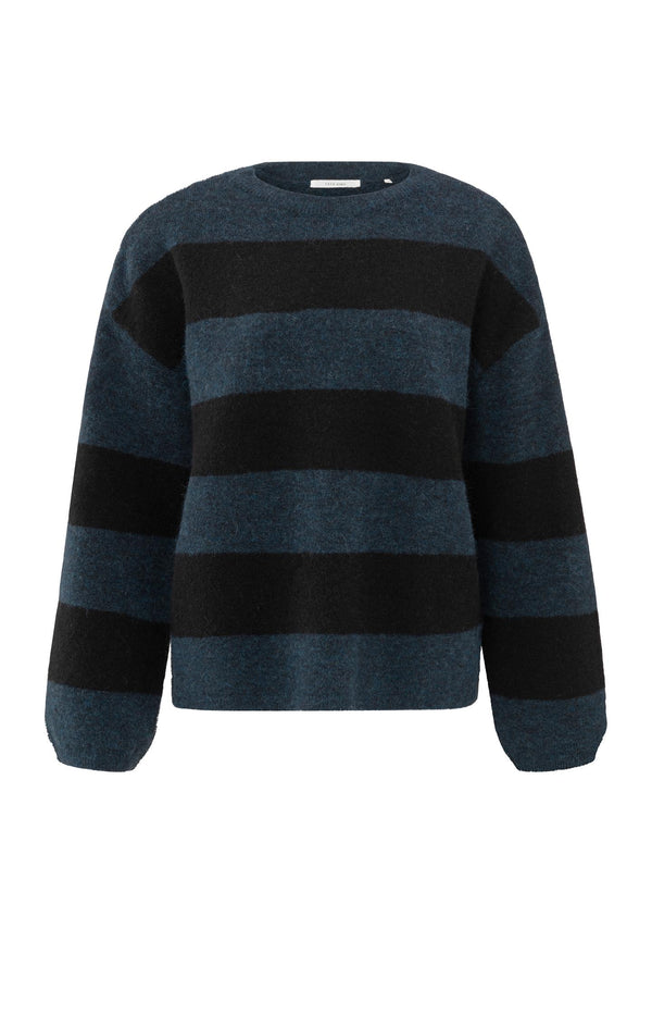 Yaya Oversized Trui Met Brede Strepen En Lange Mouwen Outer Space Blue Dessin