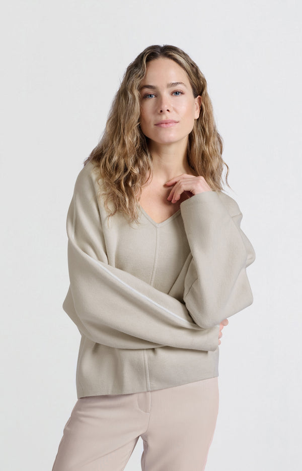 yaya Oversized trui met V-hals en lange mouwen Pumice Stone Beige