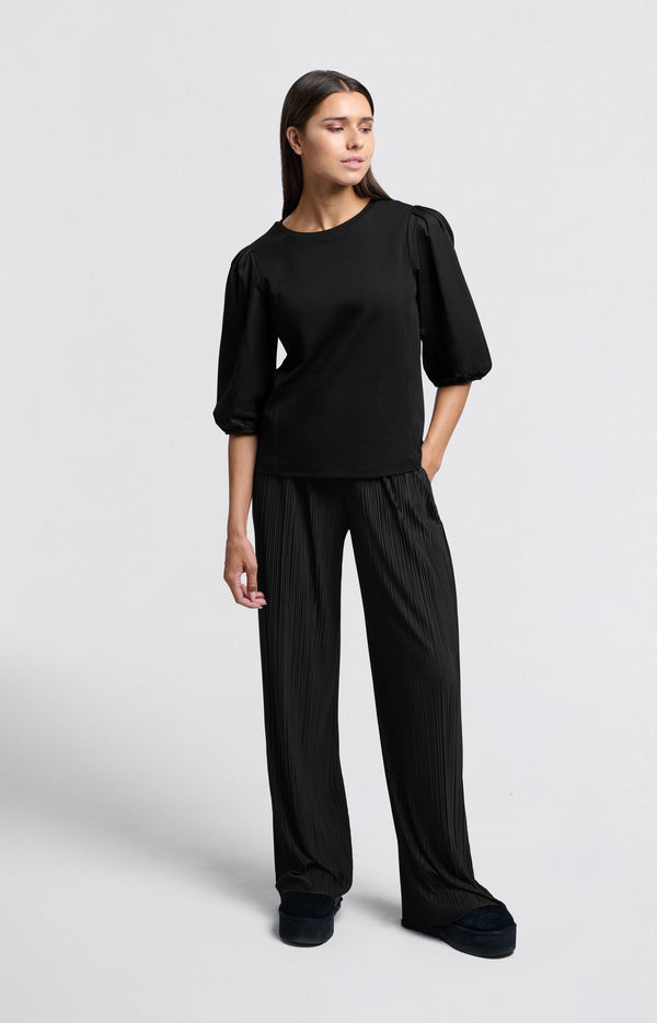 yaya Plissé broek met elastische tailleband en wijde pijpen Black yaya Plissé broek met elastische tailleband en wijde pijpen Black