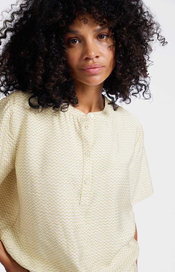 Yaya Polo Blouse Met Subtiele Print Soft Grey Dessin