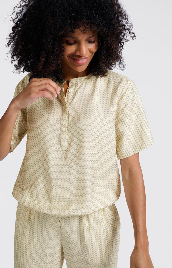 Yaya Polo Blouse Met Subtiele Print Soft Grey Dessin