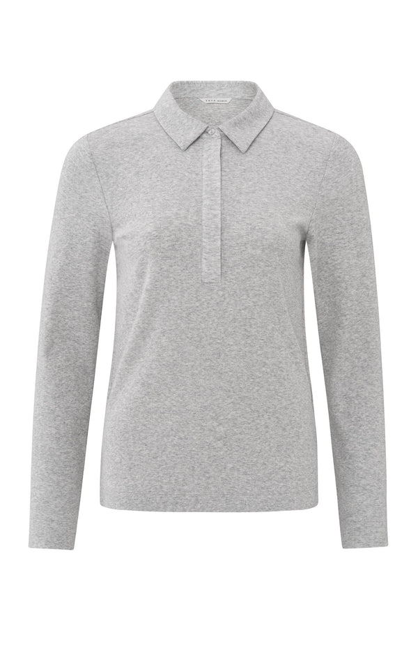 Yaya Polo Van Fijne Ribstof Met Lange Mouwen En Kraag Medium Grey Melange