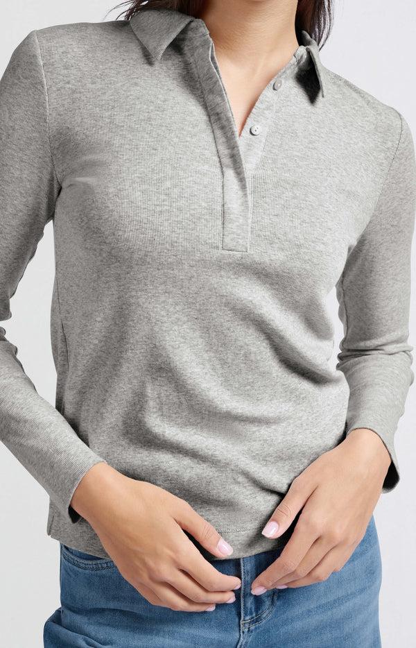 Yaya Polo Van Fijne Ribstof Met Lange Mouwen En Kraag Medium Grey Melange