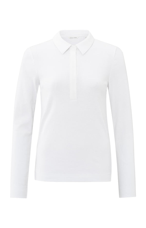 Yaya Polo Van Fijne Ribstof Met Lange Mouwen En Kraag Pure White