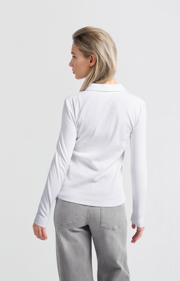 Yaya Polo Van Fijne Ribstof Met Lange Mouwen En Kraag Pure White