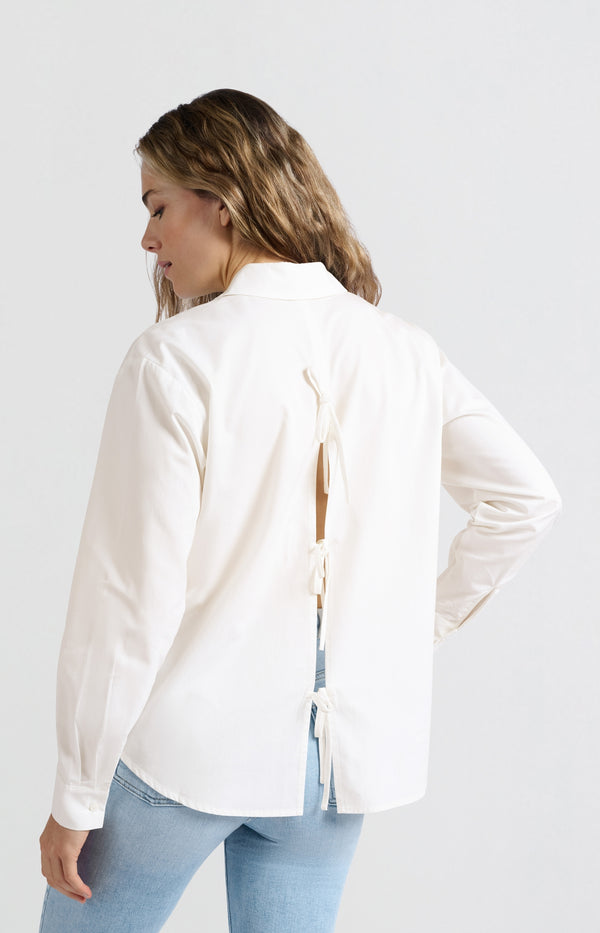 Yaya Poplin Blouse Met Strikdetails Op De Rug Blanc De Blanc White