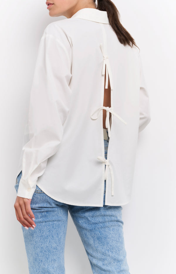 yaya Poplin blouse met strikdetails op de rug Blanc De Blanc White