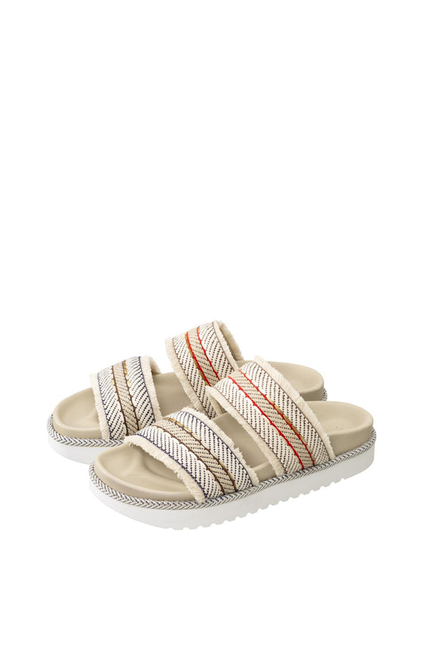 Yaya Sandalen Met Gevlochten Bandjes En Franjes Sand Linen Beige Dessin