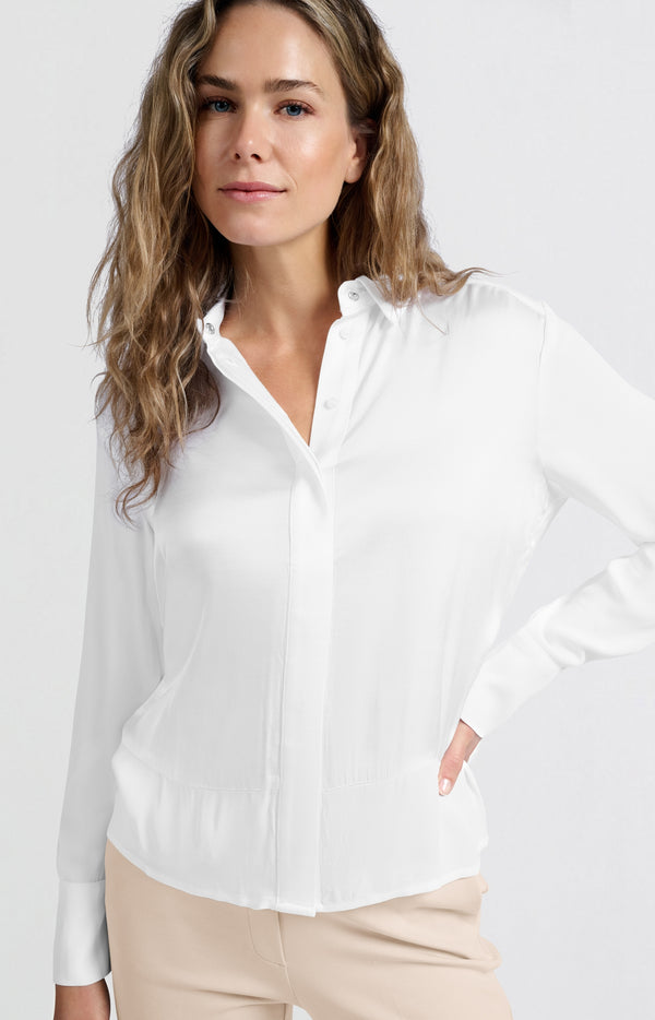 Yaya Satijnen Blouse Met Gemengde Texturen Pure White