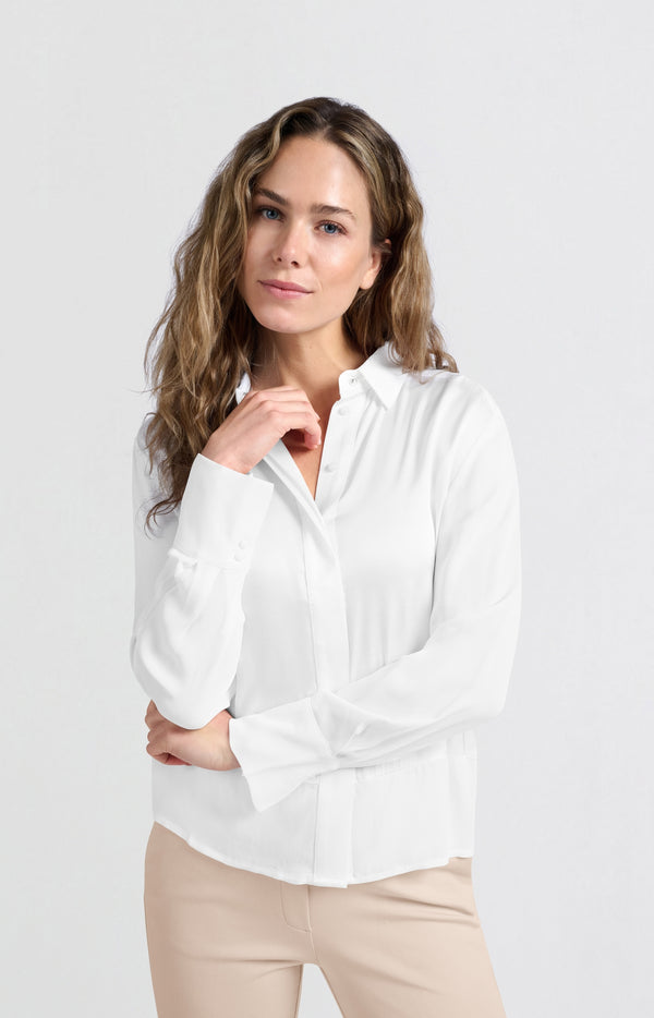 yaya Satijnen blouse met gemengde texturen Pure White
