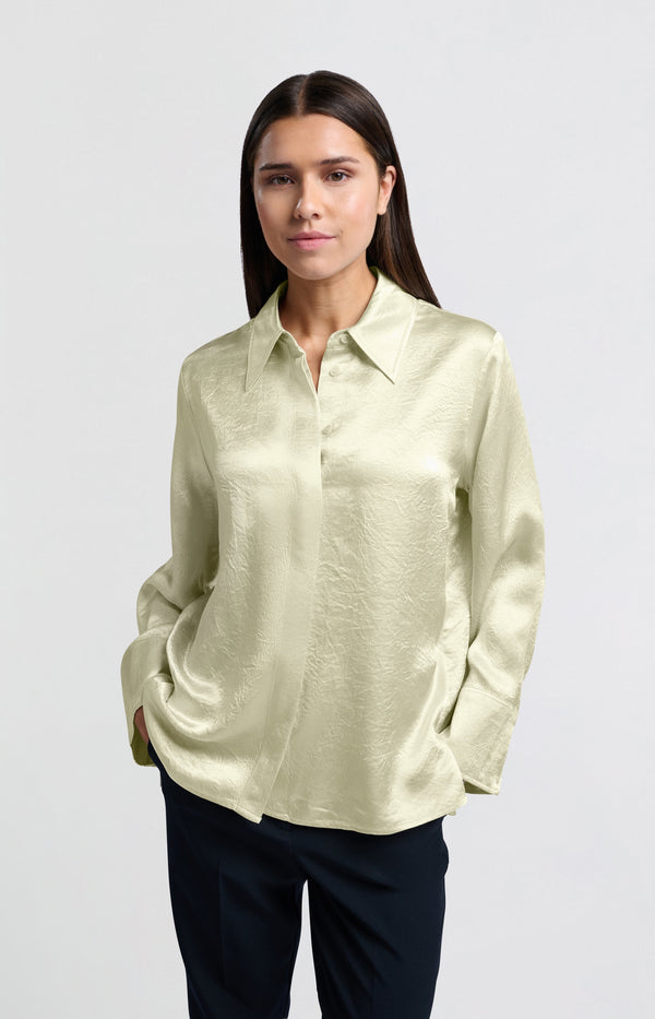 Yaya Satijnen Blouse Met Lange Mouwen En Losvallende Pasvorm Pearl