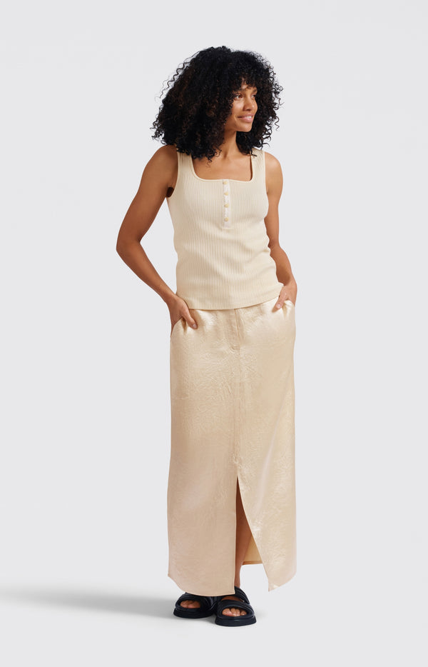 yaya Satijnen midi-rok met split en normale pasvorm Summer Sand yaya Satijnen midi-rok met split en normale pasvorm Summer Sand