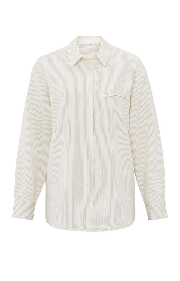 Yaya Soepele Blouse Met Krijtstreep En Losse Pasvorm Bistre Brown Dessin