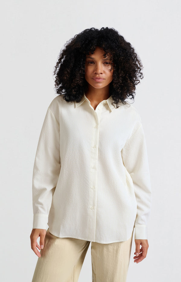 Yaya Soepele Blouse Met Krijtstreep En Losse Pasvorm Bistre Brown Dessin