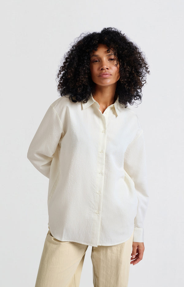 yaya Soepele blouse met krijtstreep en losse pasvorm Bistre Brown Dessin