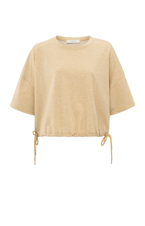 Yaya Sweatshirt Met Korte Mouwen En Trekkoorden Croissant Brown Melange