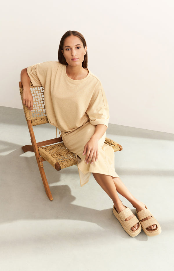 Yaya Sweatshirt Met Korte Mouwen En Trekkoorden Croissant Brown Melange