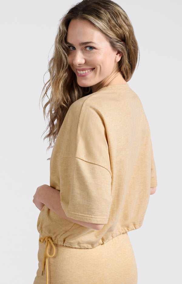 Yaya Sweatshirt Met Korte Mouwen En Trekkoorden Croissant Brown Melange