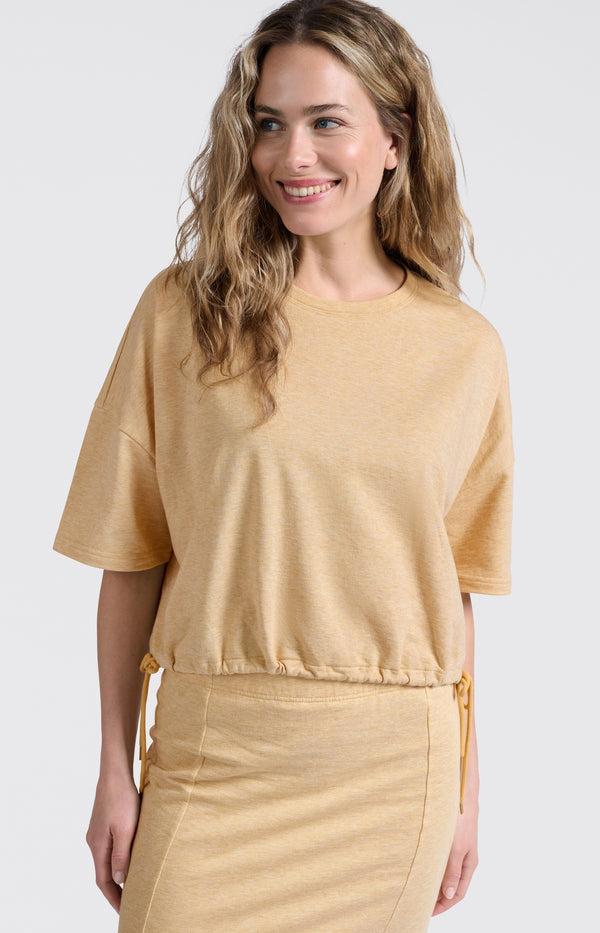 yaya Sweatshirt met korte mouwen en trekkoorden Croissant Brown Melange