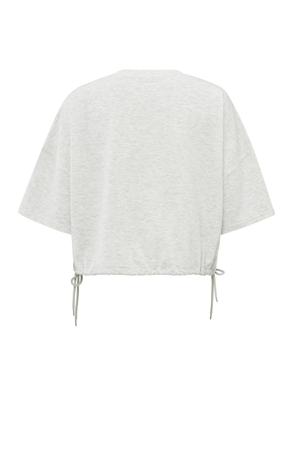 Yaya Sweatshirt Met Korte Mouwen En Trekkoorden Grey Melange
