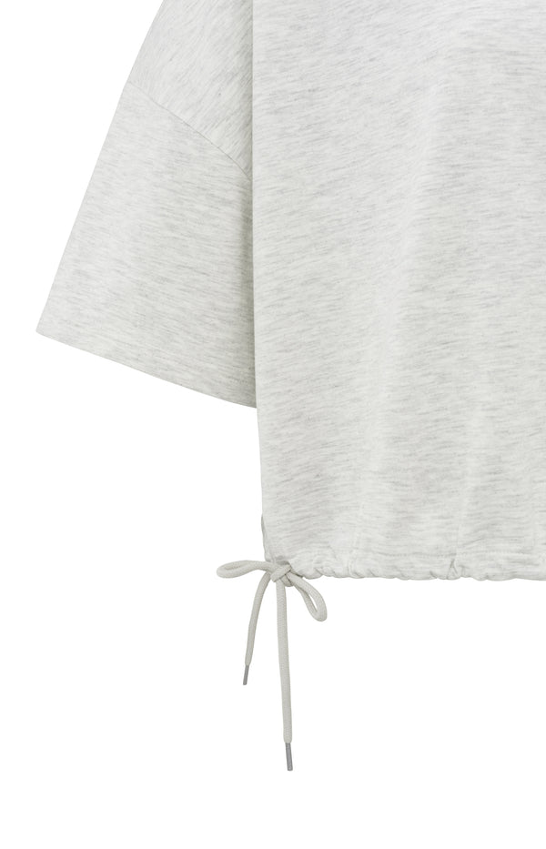 Yaya Sweatshirt Met Korte Mouwen En Trekkoorden Grey Melange
