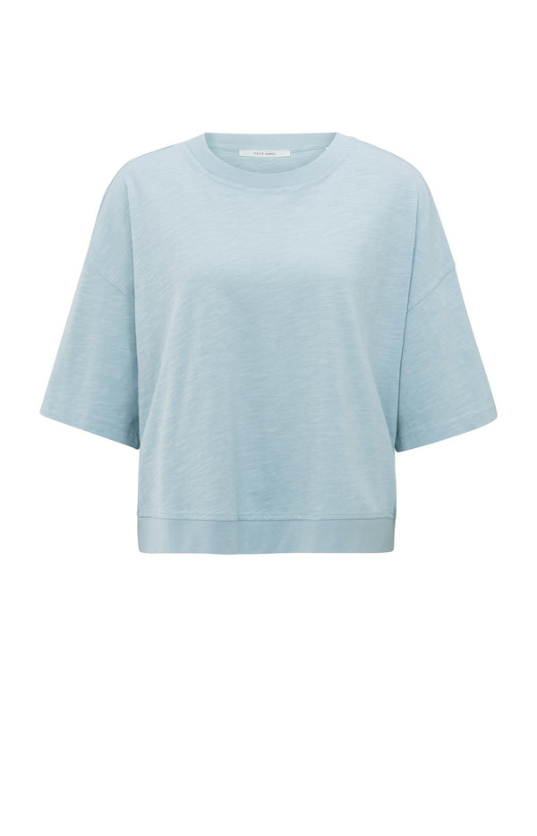 Yaya T-shirt Met Korte Mouwen En Gemêleerde Textuur Baby Blue