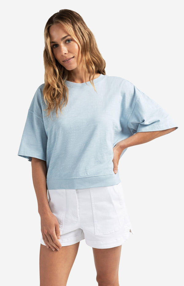 Yaya T-shirt Met Korte Mouwen En Gemêleerde Textuur Baby Blue