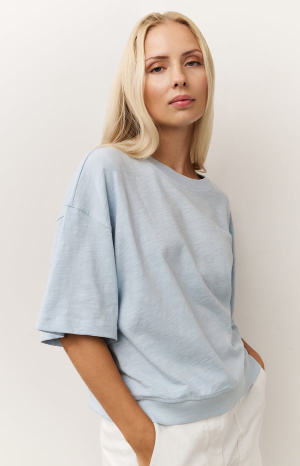 yaya T-shirt met korte mouwen en gemêleerde textuur Baby Blue