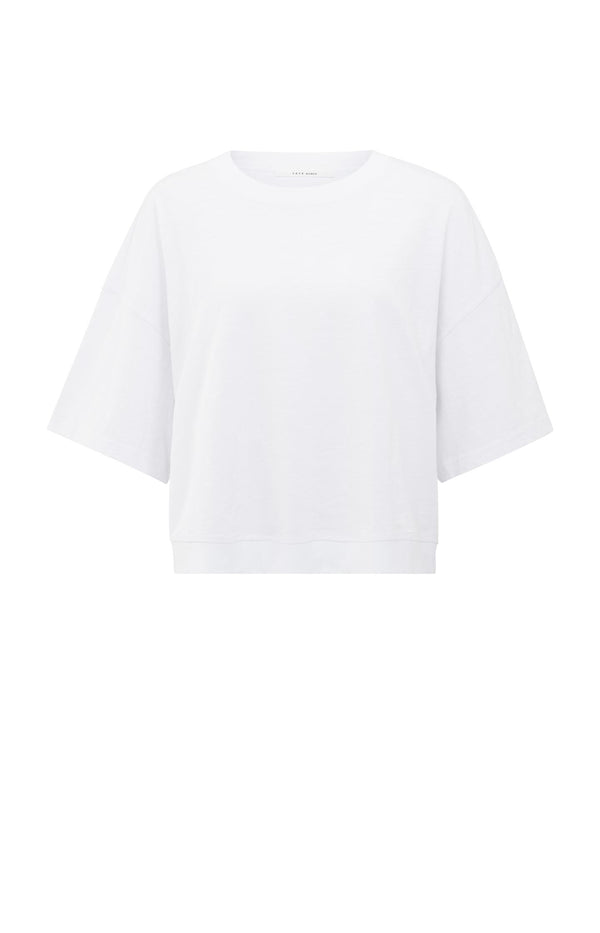 Yaya T-shirt Met Korte Mouwen En Gemêleerde Textuur Pure White