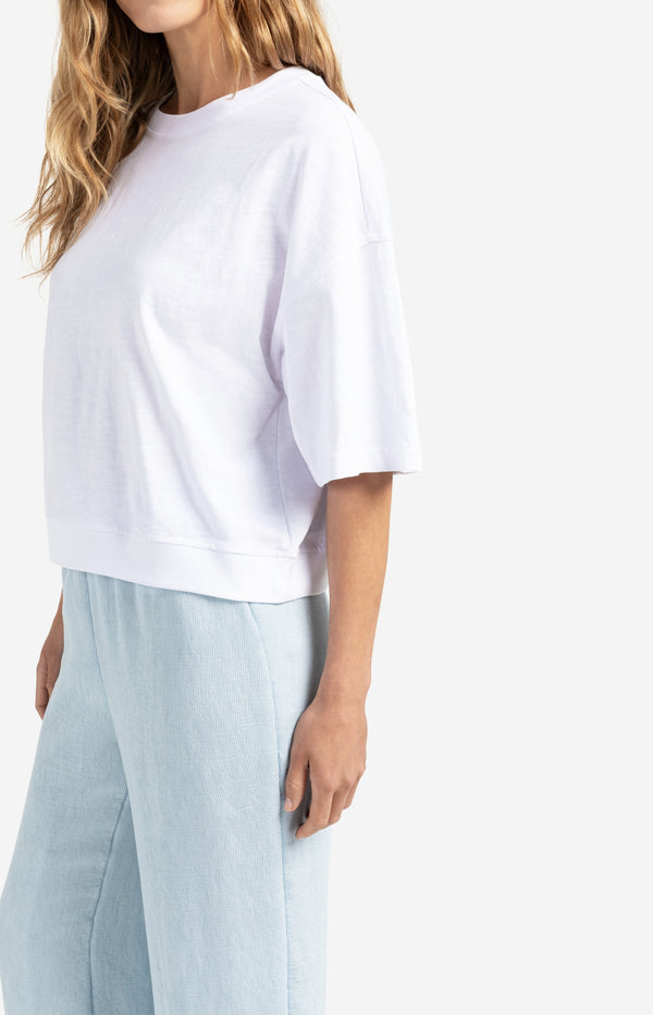 Yaya T-shirt Met Korte Mouwen En Gemêleerde Textuur Pure White