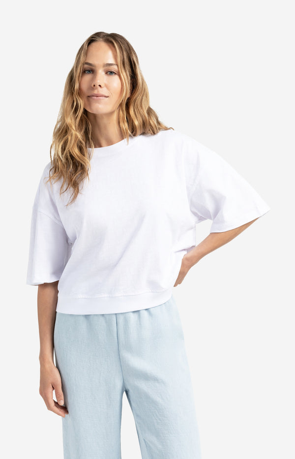 yaya T-shirt met korte mouwen en gemêleerde textuur Pure White