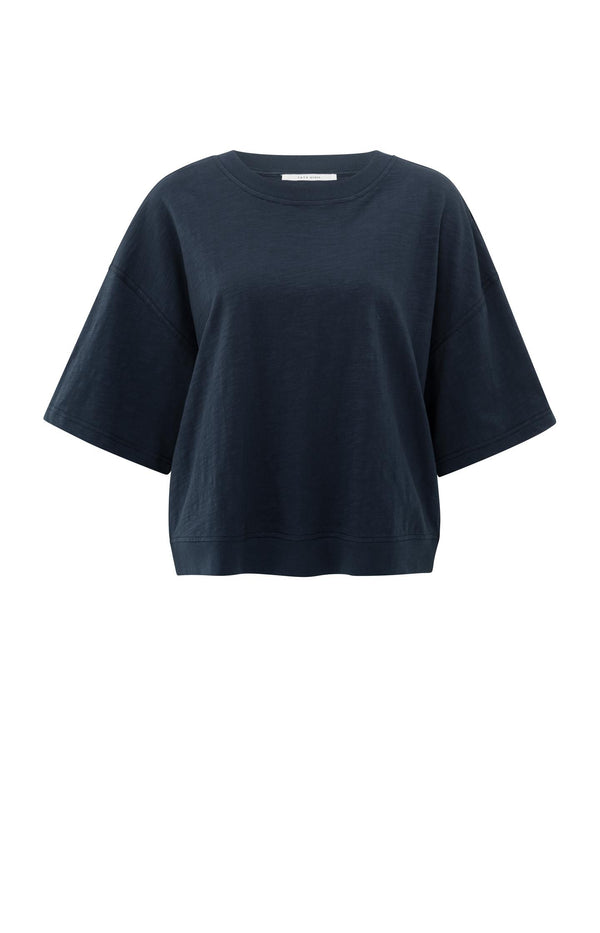 Yaya T-shirt Met Korte Mouwen En Gemêleerde Textuur Total Eclipse Blue
