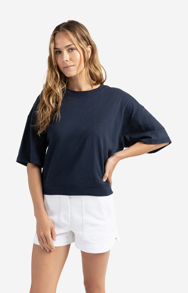 Yaya T-shirt Met Korte Mouwen En Gemêleerde Textuur Total Eclipse Blue