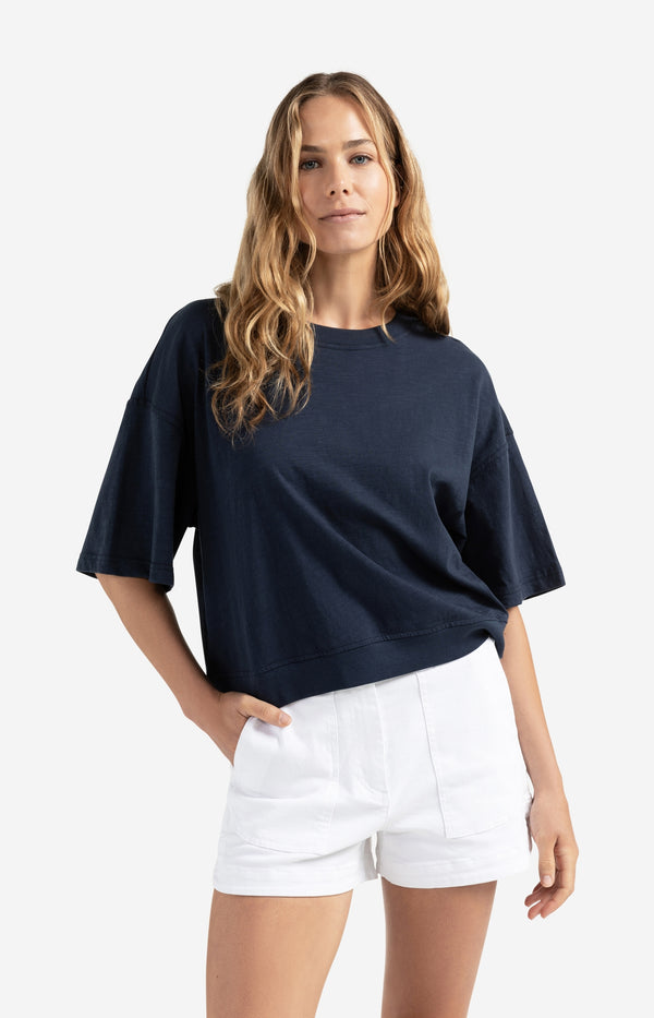 yaya T-shirt met korte mouwen en gemêleerde textuur Total Eclipse Blue